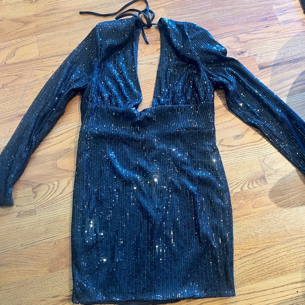 Shimmering Midnight Blue Sequin Mini Dress